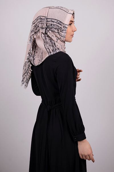 HÜRREM BONE Pulbere Practică, gata de fabricație, eșarfă hijab interconectată Fibră discontinuă plisată cu model 1818d2_06