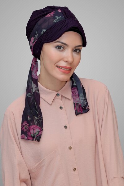 HÜRREMBONE SARAYDAN GELEN GÜZELLİK Mürdüm Şapkalı Tesettür Bone Kesik Elyaf D...