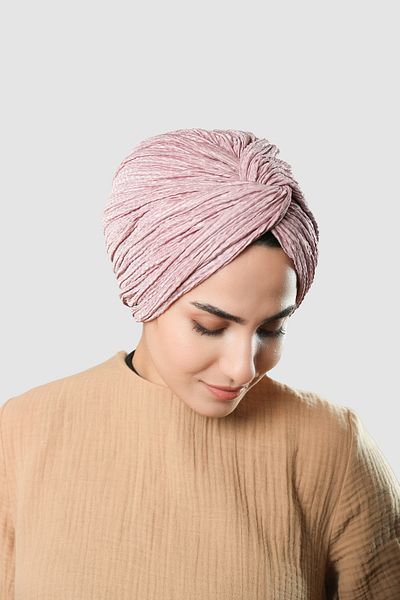 HÜRREM BONE Violet Cross Shirred Pleated Hijab Bonnet Fukuro Self Patterned 2316_21