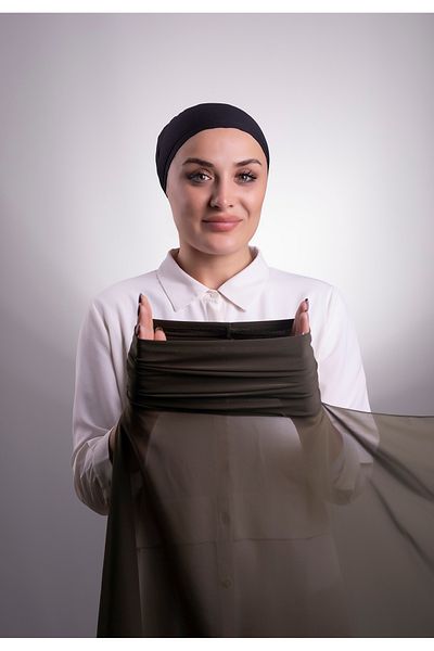 HÜRREM BONE Khaki Practical Ready-made Interlocking Shawl Chiffon Pipe Bonnet 3001_09
