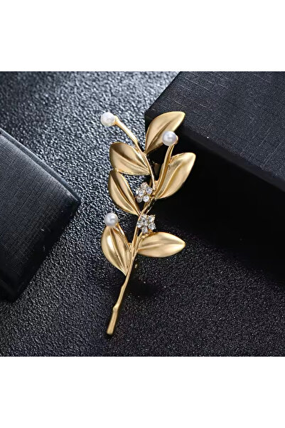 Josellini İnci Detaylı Yaprak Broş, Yaprak Broş, Yılbaşı Hediyesi Broş