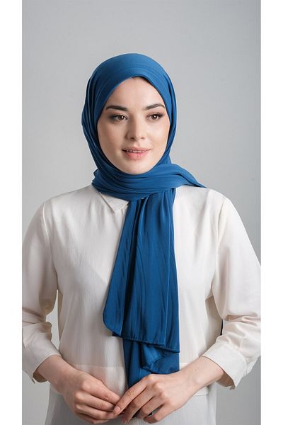 HÜRREM BONE Petrol Blue Practical Ready-made Snap Κασκόλ Άμμο Ύφασμα απλό 1817_17