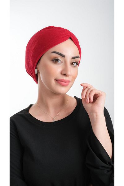 HÜRREM BONE Red Practical Ready-made Hijab Bonnet Fukuro Glitter Gathered 2116_31