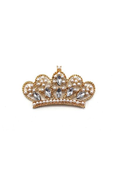 Turgut Brode Ellipse Crystal Stone Queen Crown with Pearls
