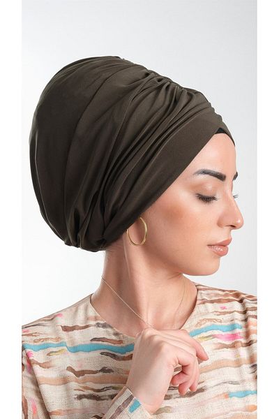 HÜRREM BONE Χακί Πρακτικό έτοιμο κουμπωτό Hijab Bonnet Sandy Fabric Gathered 2114_09