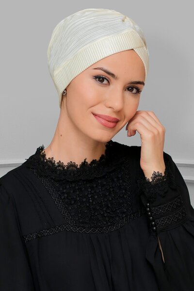 HÜRREM BONE كريمي عملي جاهز للحجاب المتشابك بونيه فوكورو مطوي صليب واحد مجمع ...