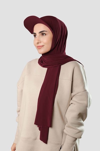 HÜRREM BONE Red Practical Ready-made Hat Hijab Shawl Sandy Plain 3008_31