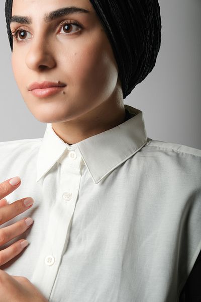 HÜRREM BONE Cream Shirt Collar Neck Collar Terikoton Plain 1015_40