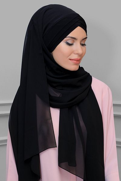HÜRREM BONE Black Back Tie Shawl Chiffon Cross Three-Striped 1457_01