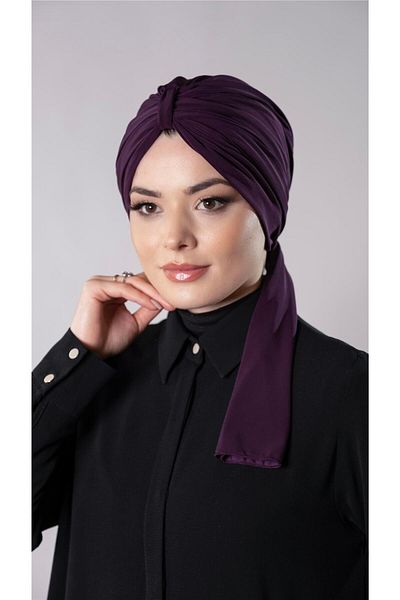 HÜRREM BONE Plum Practical Ready-made Interlocking Hijab Bone with Sandy Fabric Scarf 2204_07