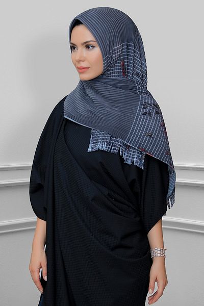 HÜRREM BONE Καπνιστό πρακτικό έτοιμο κασκόλ Hijab με κομμένες ίνες πλισέ με λουλουδάτο μοτίβο 1818d1_25