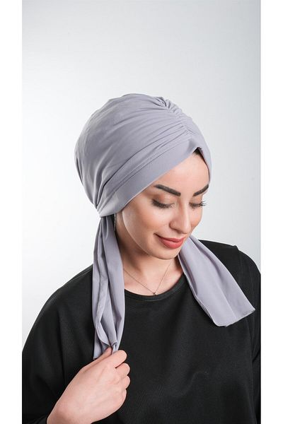 HÜRREM BONE Γκρι Πρακτικό έτοιμο κουμπωτό Hijab Bonnet Cut Fiber Plain 2111_15