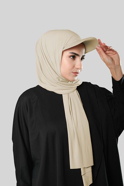 HÜRREM BONE Milk Coffee Practical Ready-Made Hijab Σάλι με Καπέλο Sandy Plain 3008_26