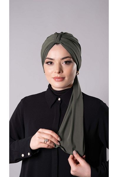 HÜRREM BONE Dark Mink Practical Ready-made Interlaced Hijab Bonnet with Sandy Fabric Scarf 2204_38