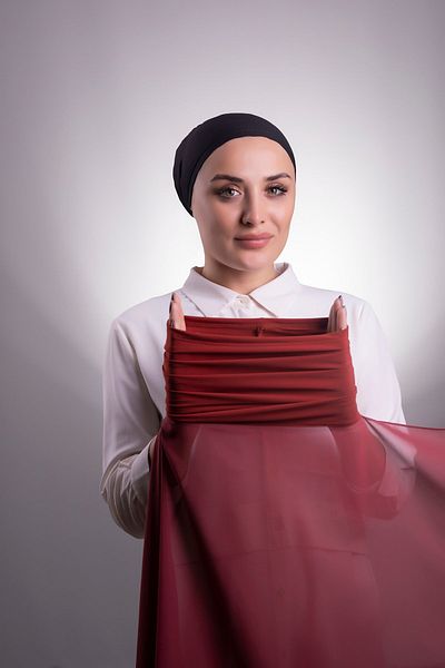 HÜRREM BONE Plum Practical Ready-made Interlocking Shawl Chiffon Pipe Bonnet 3001_07