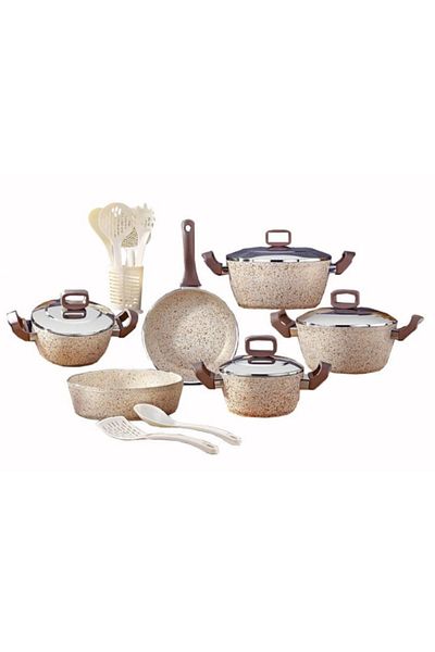drobina Turkish granite cookware set consisting of 17 pieces cream steel