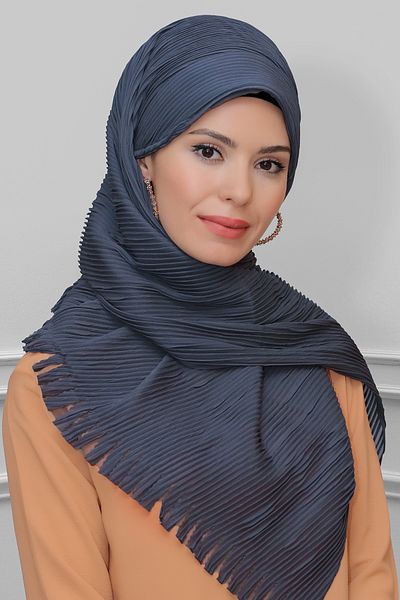 HÜRREM BONE Dark Gray Back Tied Hijab Scarf Cut Fiber Pleated Fringed Laser Cut 1919_15