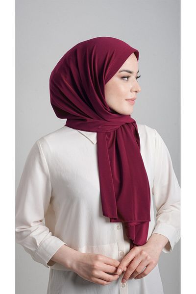 HÜRREM BONE Claret Red Practical Ready-made Snap-on Κασκόλ Αμμώδες ύφασμα απλό 1817_16