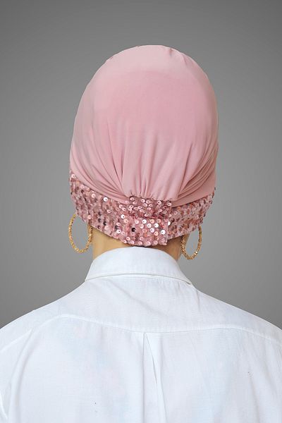 HÜRREM BONE Πούδρα Πρακτικό έτοιμο κουμπωτό Hijab Bonnet Sandy Fabric Sequin Single Cross 1907_06