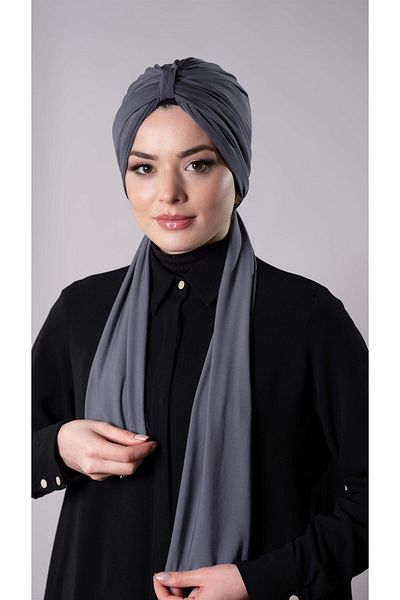 HÜRREM BONE Ανθρακί Πρακτικό έτοιμο κουκούλα Hijab με στριφωμένο υφασμάτινο κασκόλ 2204_25