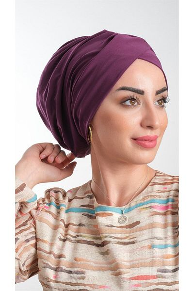 HÜRREM BONE Plum Practical Ready-Made Hijab Bonnet Αμμώδες ύφασμα με κορδόνι 2114_07