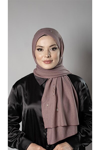 HÜRREM BONE شال حجاب عملي جاهز من Dried Rose مصنوع من قماش محبوك بنمط زهرة حج...