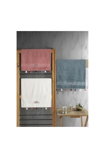 Cotton Box 4612-cb Σετ πετσετών Fit 3 τεμαχίων με φούντα μπούκλα V-3 (NAR-CREAM-BLUE)