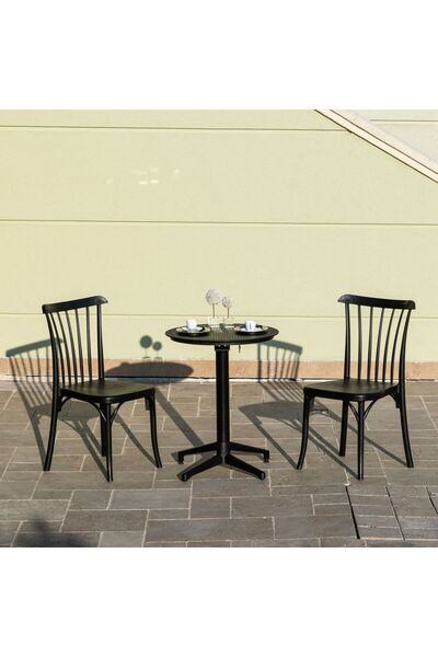 Bintaş Mobilya Siyah Yuvarlak 2 Kişilik Balkon Teras Cafe Otel Restaurant Dış...