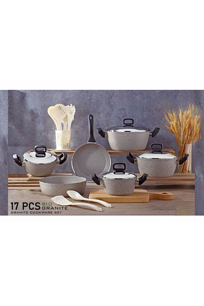 drobina Turkish granite cookware set consisting of 17 pieces Ellie grey steel