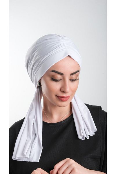 HÜRREM BONE White Practical Ready-made Interlaced Hijab Bonnet Cut Fiber Plain 2111_42