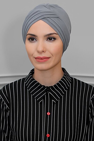 HÜRREM BONE رمادي عملي جاهز للحجاب المتداخل بونيه قماش ساندي ثلاثة كروس 1803_15