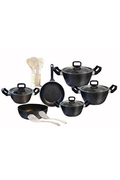 drobina Turkish granite cookware set consisting of 17 pieces black glass