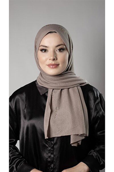 HÜRREM BONE Țesătură tricotată cu șal Hijab, practic, bej-gri, cu model stea ...