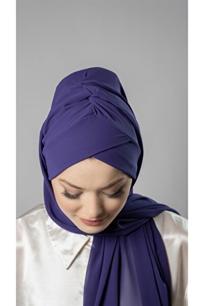 HÜRREM BONE Mor Pratik Hazır Geçmeli Bone Şal Şifon Kendinden Boneli Tek Bantlı 1453_22