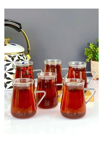 Keyfi Sepet 6-Piece Enjoyment Borosilicate Tea Cup - Coffee and Presentation Cup Set, Bridal Ala Cup