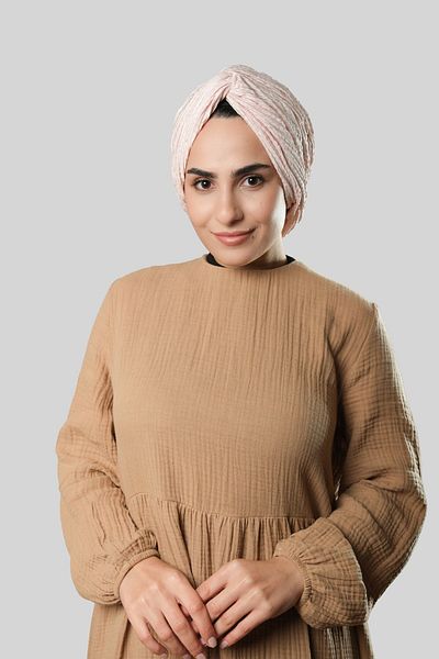 HÜRREM BONE Salmon Cross Gathered Pleated Hijab Bonnet Fukuro Self Patterned 2316_39