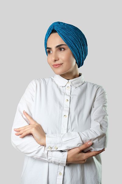 HÜRREM BONE Petrol Blue Cross Gathered Πλισέ Hijab Bonnet Fukuro με αυτοσχεδιασμό 2316_17