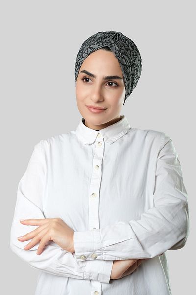 HÜRREM BONE Γκρι πρακτικό έτοιμο κουκούλα Hijab Jacquard με αυτοσχεδιασμό 1209_15