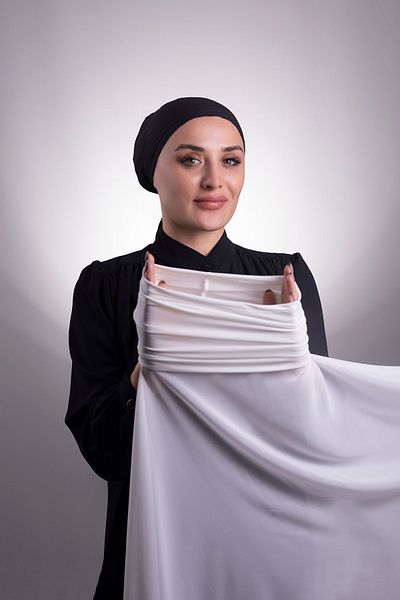 HÜRREM BONE Cream Practical Ready Snap-on Shawl Chiffon Pipe Bonnet 3001_40
