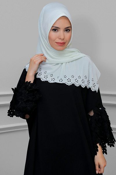 HÜRREM BONE Κρέμα Πρακτικό έτοιμο στο χέρι μαντήλι Hijab Fukuro Πλισέ με λουλουδάτο μοτίβο κοπής με λέιζερ 1819_40