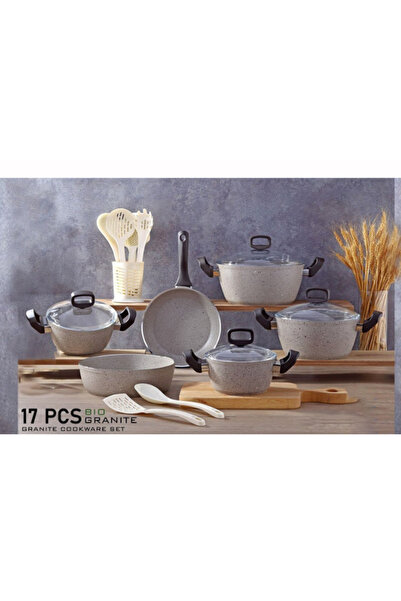 drobina Turkish granite cookware set consisting of 17 pieces Ellie grey glass