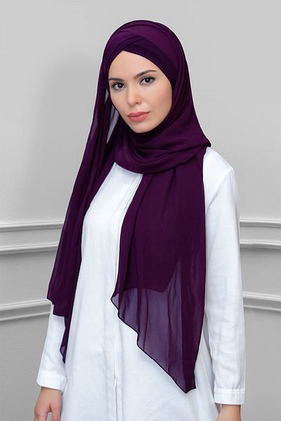 HÜRREM BONE Plum Practical Ready-made Snap Bonnet Σάλι Chiffon Self Bonnet με δύο λουράκια 1452_07
