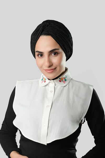 HÜRREM BONE Cream Shirt Collar Neck Collar Terikoton Embroidered Floral Pattern 1023_40
