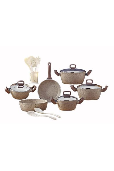 drobina Turkish granite cookware set consisting of 17 pieces brown steel