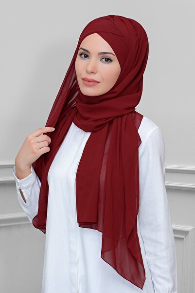 HÜRREM BONE Bonnet din șifon roșu Claret șal cu o singură curea - Bonnet prac...