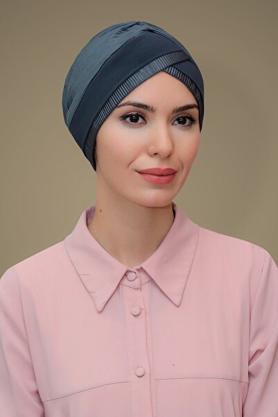 HÜRREM BONE Füme Pratik Hazır Geçmeli Tesettür Bone Fukuro Piliseli Tek Bantlı Çapraz Büzgülü 1821_25