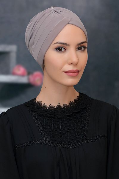 HÜRREM BONE Βιζόν Πρακτικό έτοιμο κουμπωτό Hijab Bonnet Αμμώδες ύφασμα με κορδόνι 1208_10