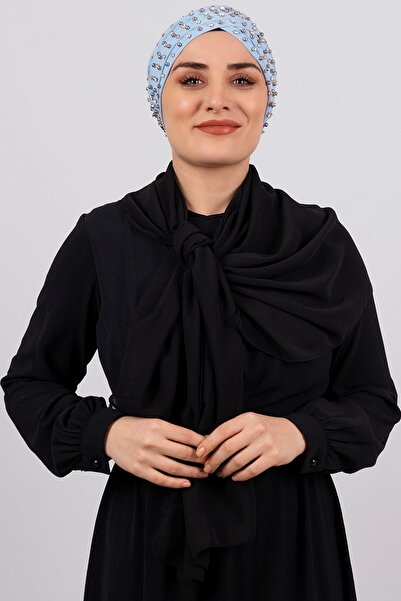 HÜRREM BONE حجاب بيبي بلو عملي متداخل جاهز قماش ساندي مع احجار 1456_11