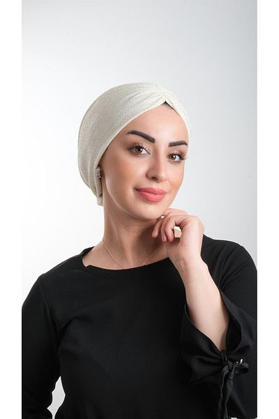 HÜRREM BONE Κρέμα Πρακτικό έτοιμο κουκούλα Hijab Fukuro Glittered Gathered 2116_40