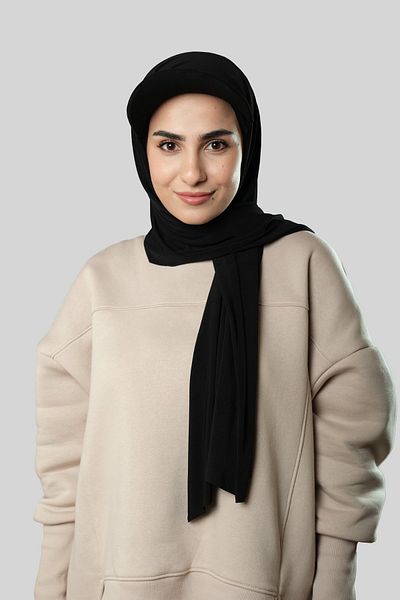HÜRREM BONE Black Practical Ready-made Hat Hijab Shawl Sandy Plain 3008_01